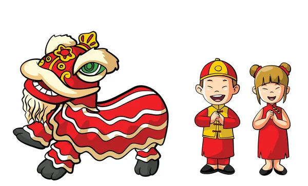 Chinesse Lion dance and Couple — Stock Vector