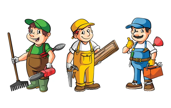 Worker Set : Gardener,Carpenter And Plumber — Stock Vector