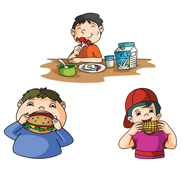 Boys Eat Burger — Stock Vector