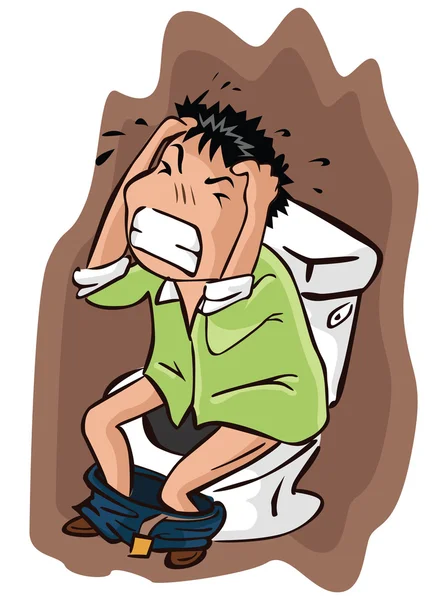 Menino no banheiro com dor de estômago — Vetor de Stock