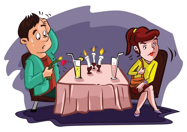 Fracasso casal no restaurante — Vetor de Stock