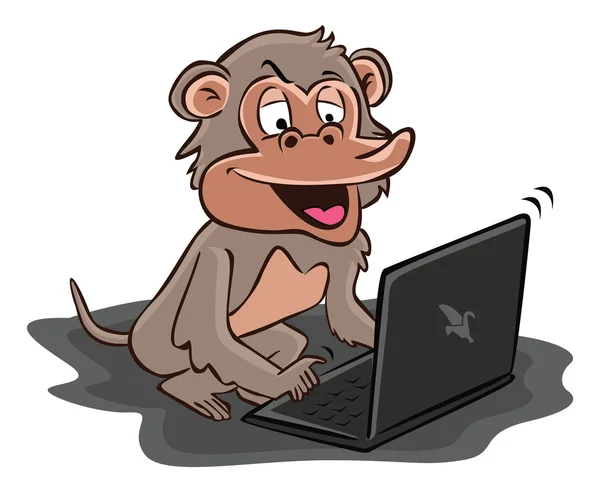 Macaco sentado perto do laptop —  Vetores de Stock