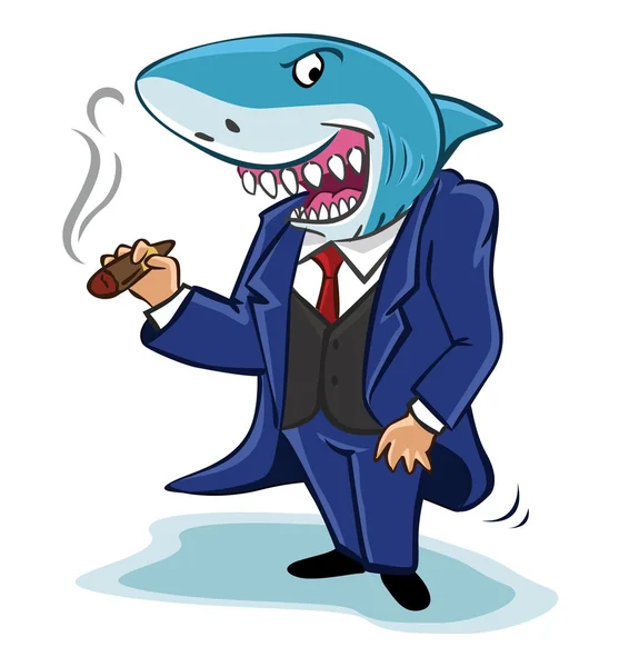 Tiburón hombre de negocios con cigarro — Vector de stock