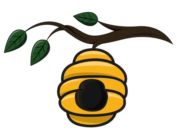Yellow beehive on twig — Stock Vector
