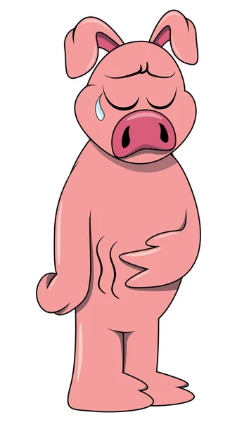 Cerdo de dibujos animados con dolor de estómago en blanco — Vector de stock