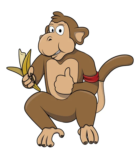 Affe isst Banane auf Weiß — Stockvektor