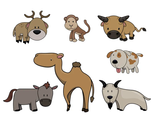 Collage de animales salvajes en blanco — Vector de stock