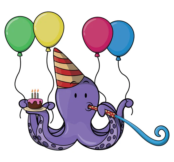 Fiesta de cumpleaños de pulpo — Vector de stock