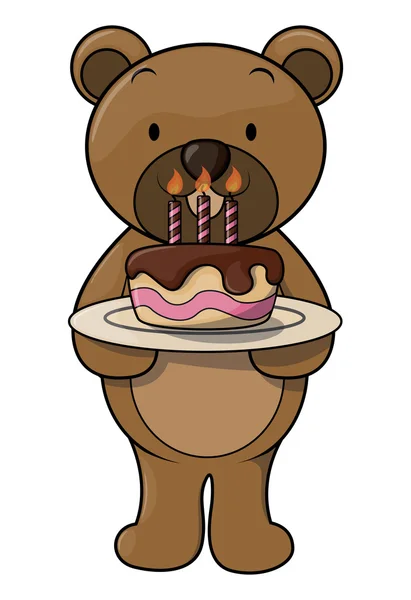 Bonito oso con pastel de cumpleaños — Vector de stock