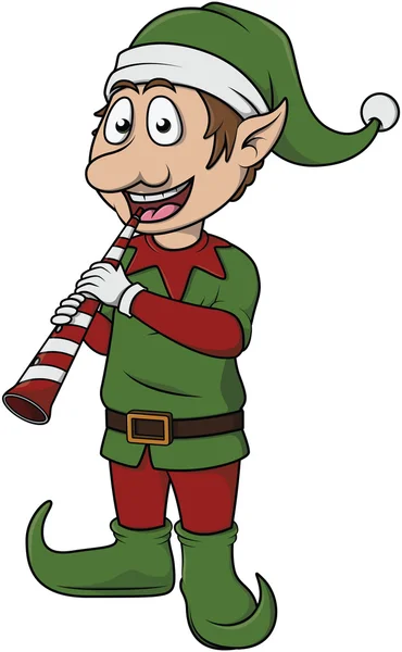 Elfo con tromba natalizia — Vettoriale Stock