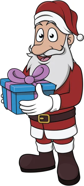 Santa claus holding gift package — Stock Vector