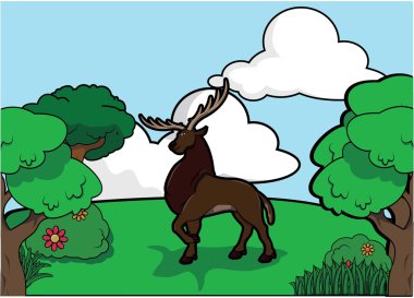 Geyik ve orman sahne