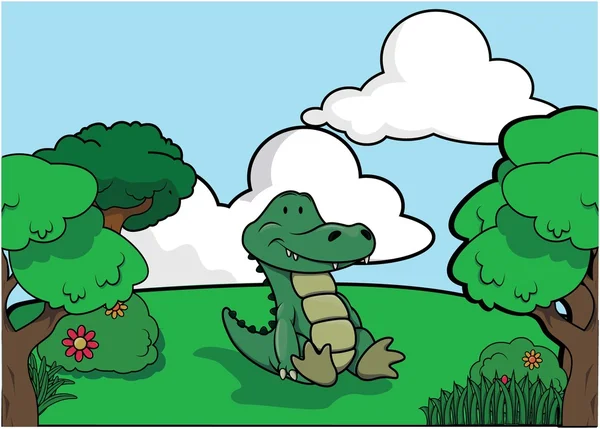 Krokodýl a lesní krajina — Stockový vektor
