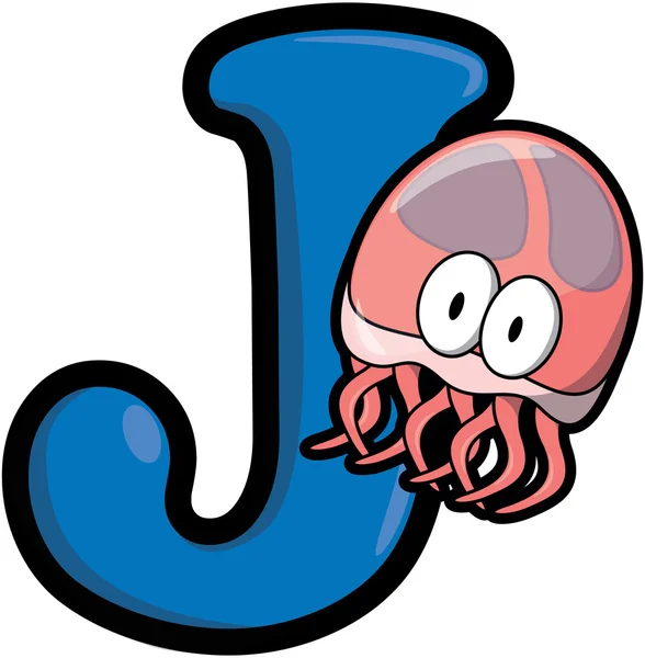Animales medusas y letra j — Vector de stock