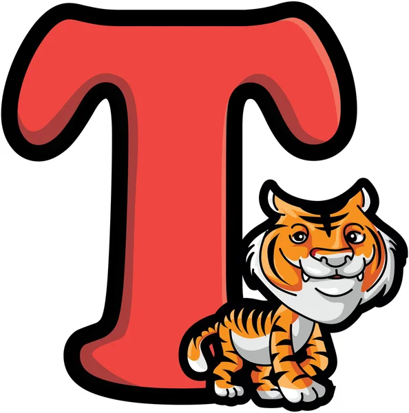 T για Tiger διανυσματικά εικονογράφηση — Διανυσματικό Αρχείο