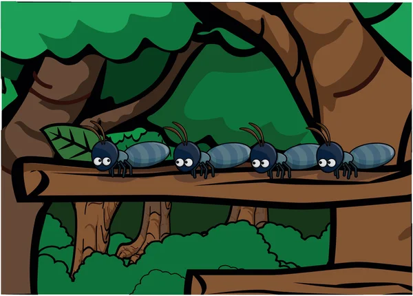 Black ants around forest — Stockvector