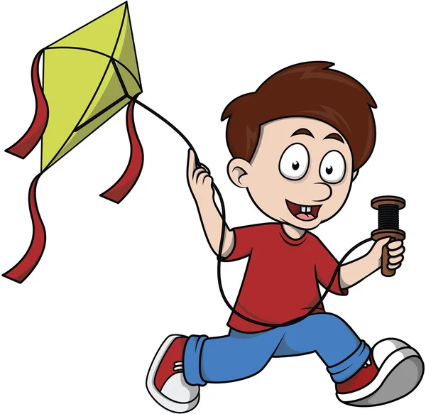 男孩玩风筝 — 图库矢量图片