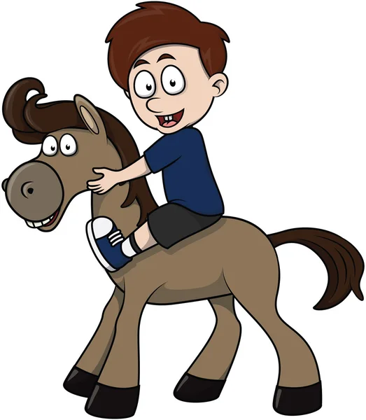 少年の乗る馬漫画イラスト — ストックベクタ