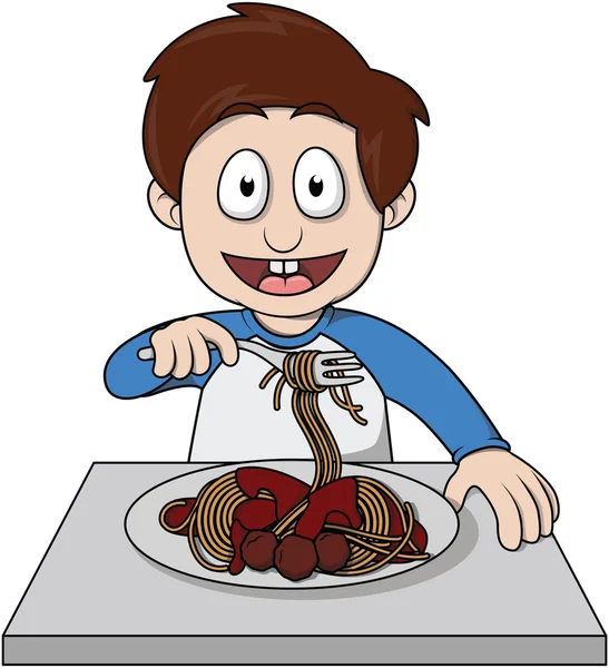 孩子吃 spagethi — 图库矢量图片