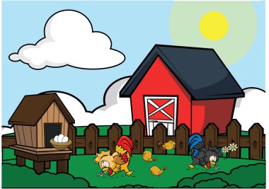 Tavuk çiftliği ev illüstrasyon