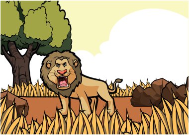 Aslan savanadaki safari illüstrasyon