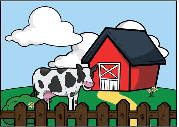 Ilustrasi susu di rumah pertanian - Stok Vektor
