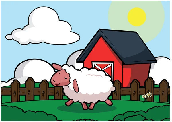 Ευτυχισμένος πρόβατα σε αχυρώνα — Διανυσματικό Αρχείο