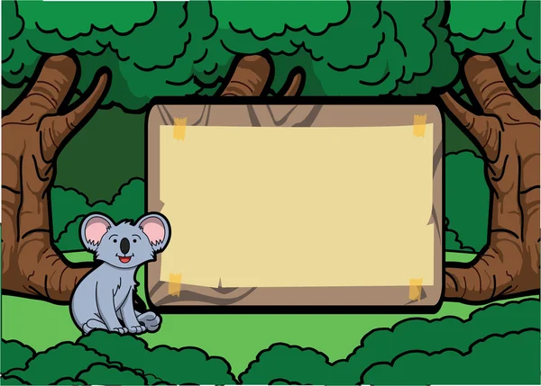 Koala bos scène met hout banner — Stockvector