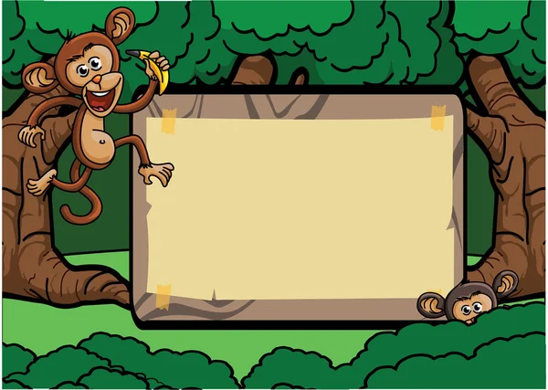 Μαϊμού με πανό δάσος άγριας ζωής — Διανυσματικό Αρχείο