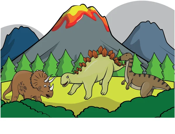 Dinosaurus ομάδα προϊστορικό τοπίο — Διανυσματικό Αρχείο