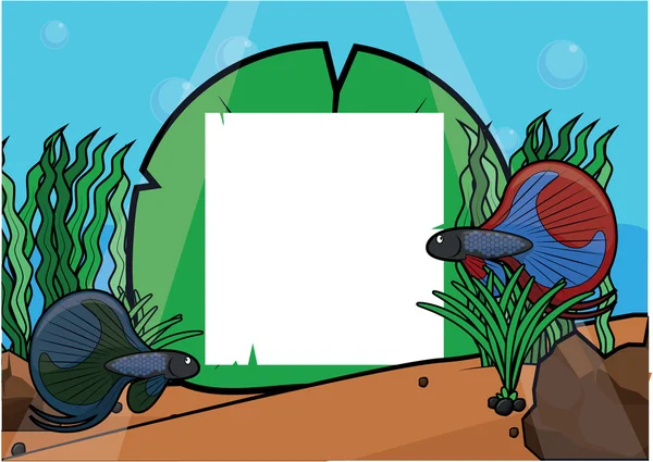 Lucha contra los peces Paisajes submarinos con bandera blanca — Vector de stock