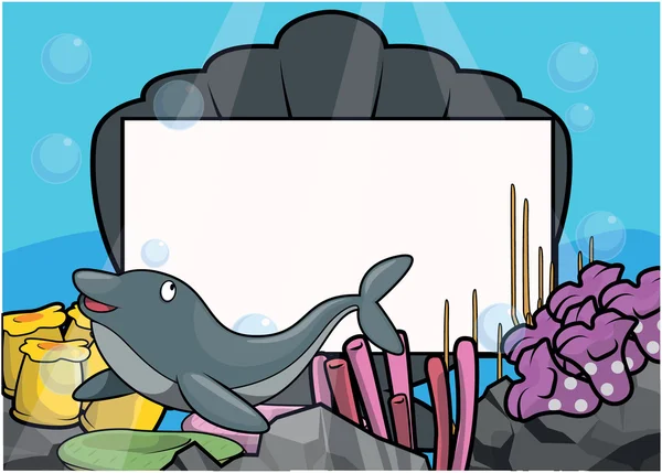 Delfin podwodne krajobrazy z białe transparent — Wektor stockowy
