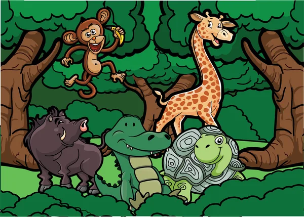 Bosque animal escena ilustración — Vector de stock