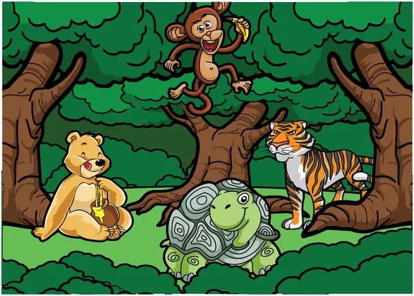 Jungle dieren scène illustratie — Stockvector