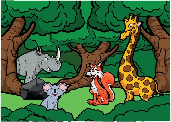 Illustration de la scène animale Jungle — Image vectorielle