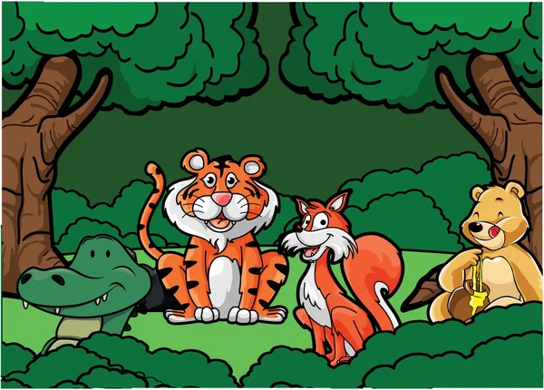 Divokých zvířat džungle zvířat scéna — Stockový vektor