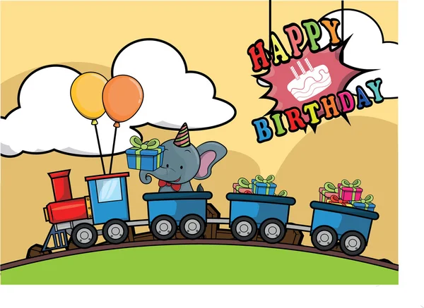 Cumpleaños tren locomotora ilustración — Vector de stock