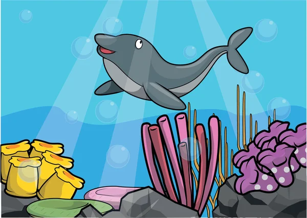 Delfin na morzu pod wodą — Wektor stockowy