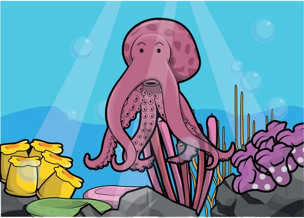 Octopus vattnet landskap illustration — Stock vektor