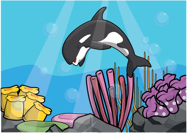 Orca podwodne krajobrazy ilustracja — Wektor stockowy
