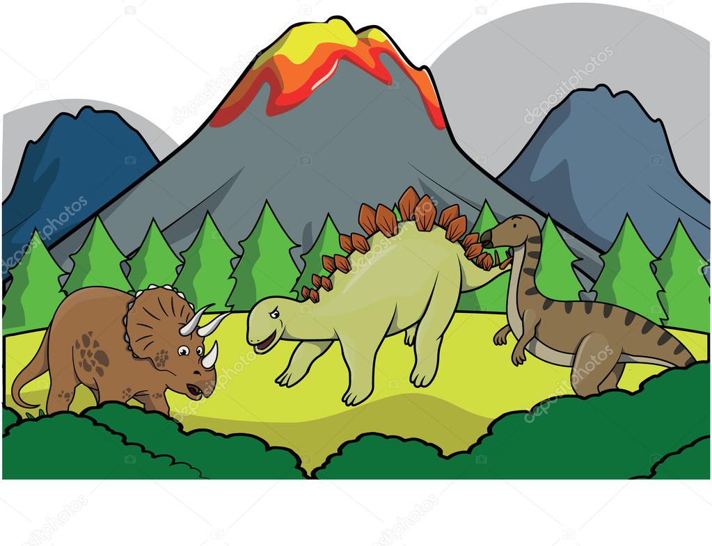 Dinosaurus group Prehistoric scenery