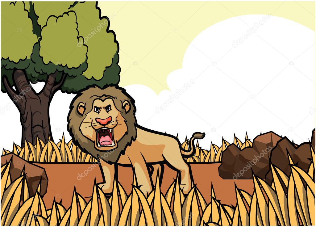 Lion savanah safari illustration