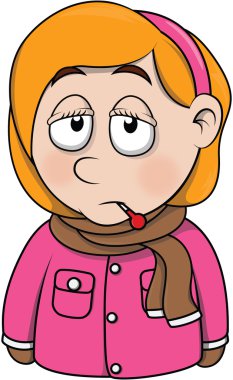Kız hasta karikatür çizimi