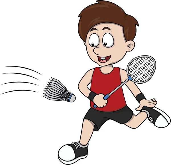 Garçon jouer au badminton illustration de dessin animé — Image vectorielle