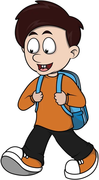 Chlapec se jít do školy kreslený obrázek — Stockový vektor