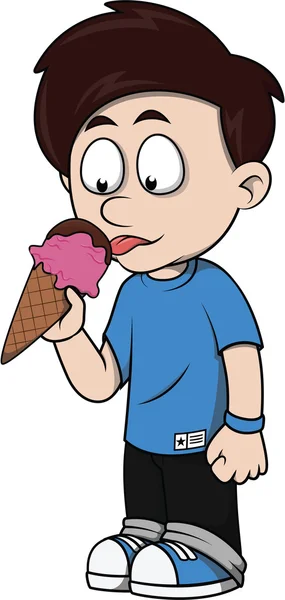 男孩吃冰淇淋卡通插图 — 图库矢量图片