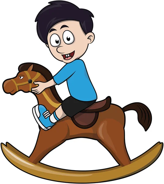 Menino passeio cavalo desenho animado ilustração — Vetor de Stock