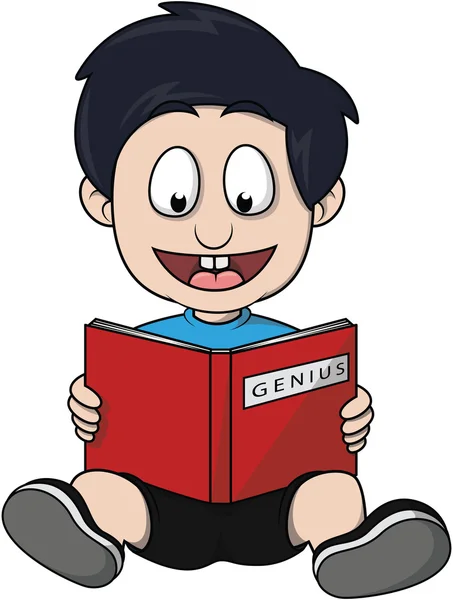 Pojke läser en bok cartoon illustration — Stock vektor