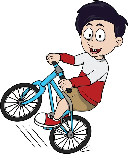 Junge reitet Fahrrad Cartoon-Illustration — Stockvektor