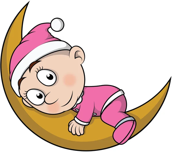 Baby sleep on moon cartoon illustration — Stock Vector
